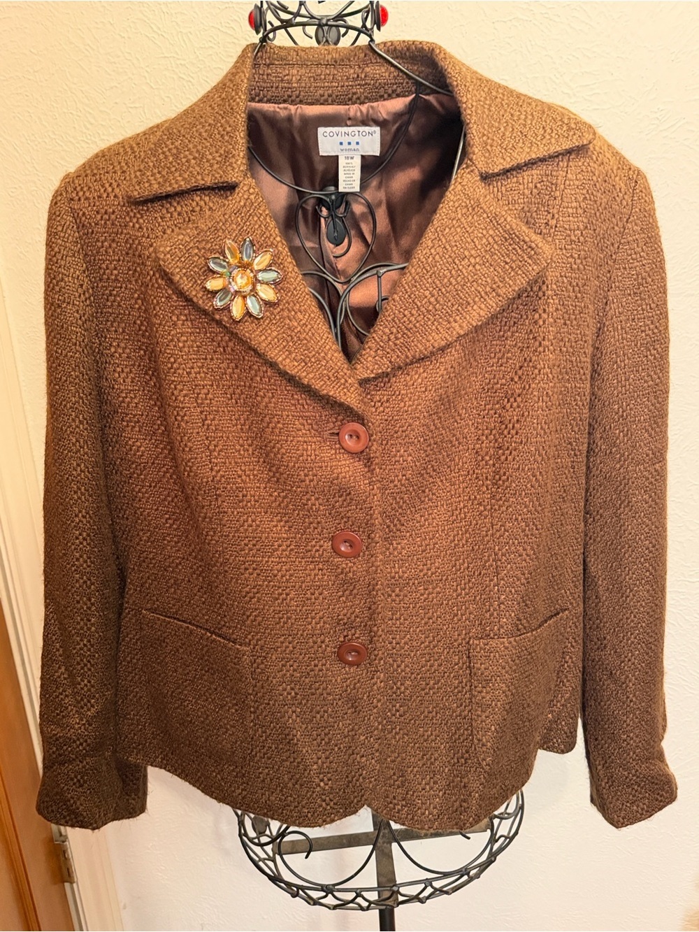 🪸🪸🪸BOGOHO🪸🪸🪸Covington Brown Textured Notch Collar Blazer-18W